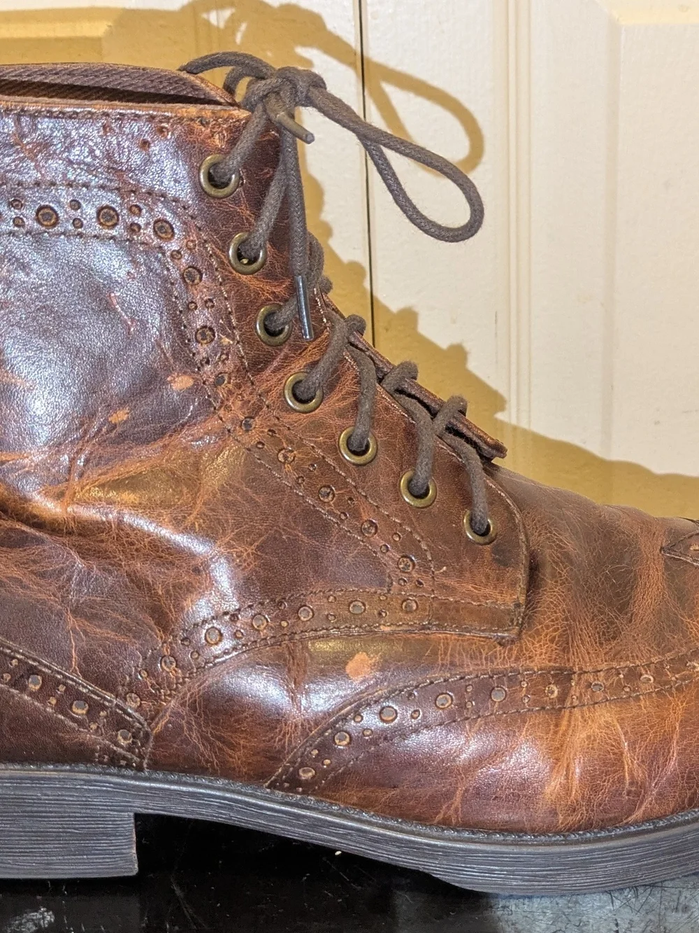 Men's Aston Grey Brown Ankle Distressed Leather Boots Size 12